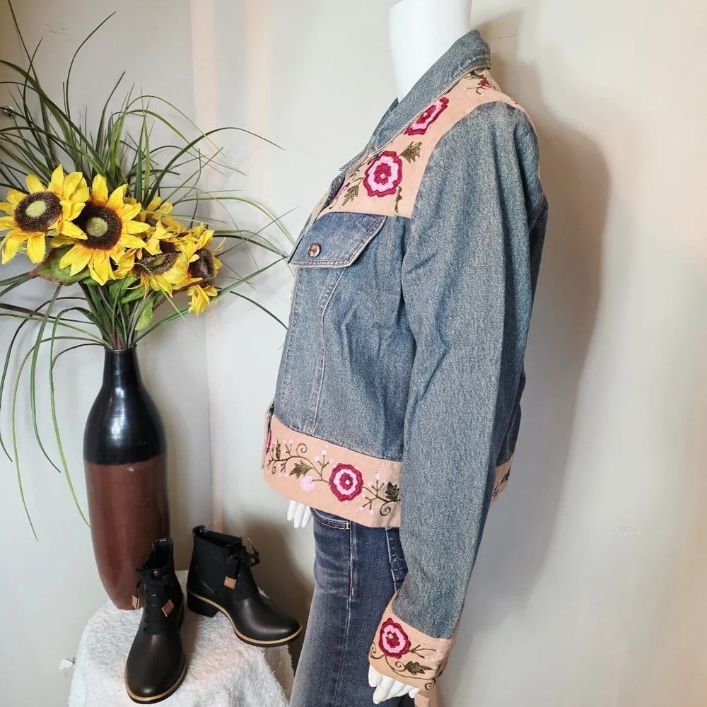 Vintage Dorman Burns Cowgirl Embroidered Denim Jacket Floral Western Boho - Picture 5 of 6